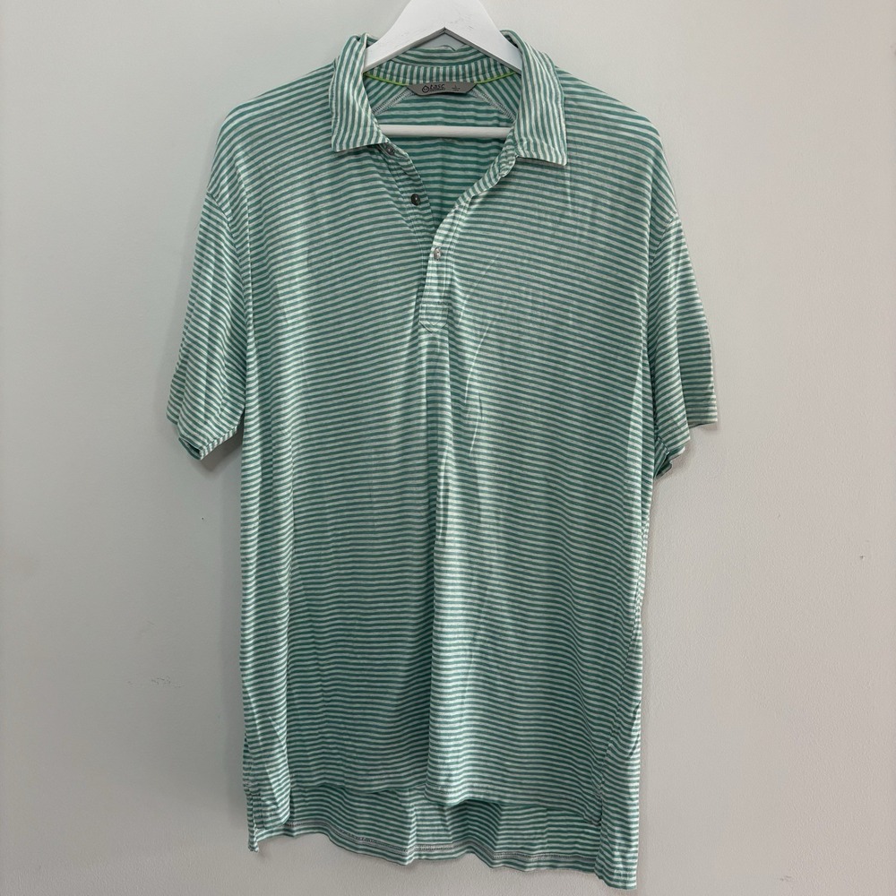Tasc Performance Mens Large Green Striped‎ Bamboo Organic Cotton Golf Polo Shirt